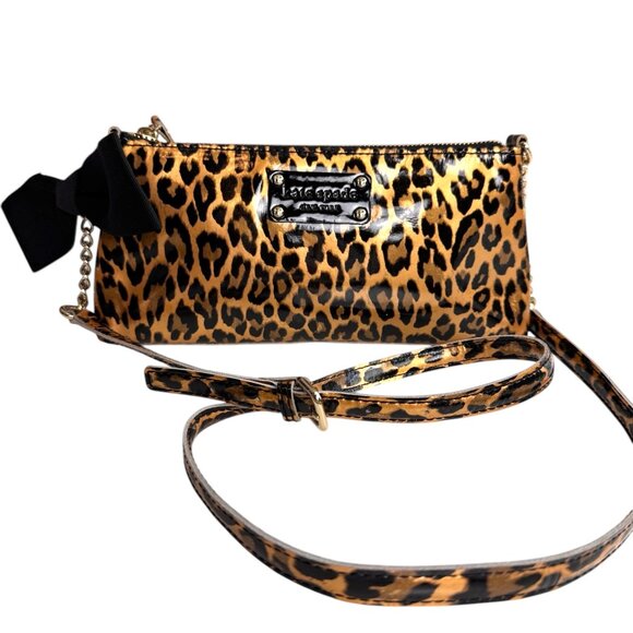 kate spade Handbags - Kate Spade New York Patent Leather Crossbody Cheetah Gold Tone Animal Print Bag